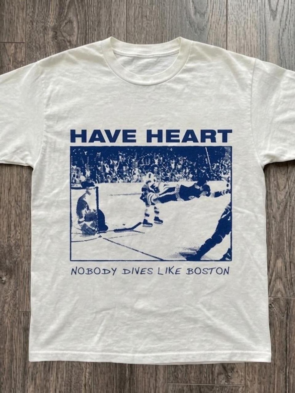 Gildan White T-Shirt with Blue 'Have Heart' Hockey Graphic